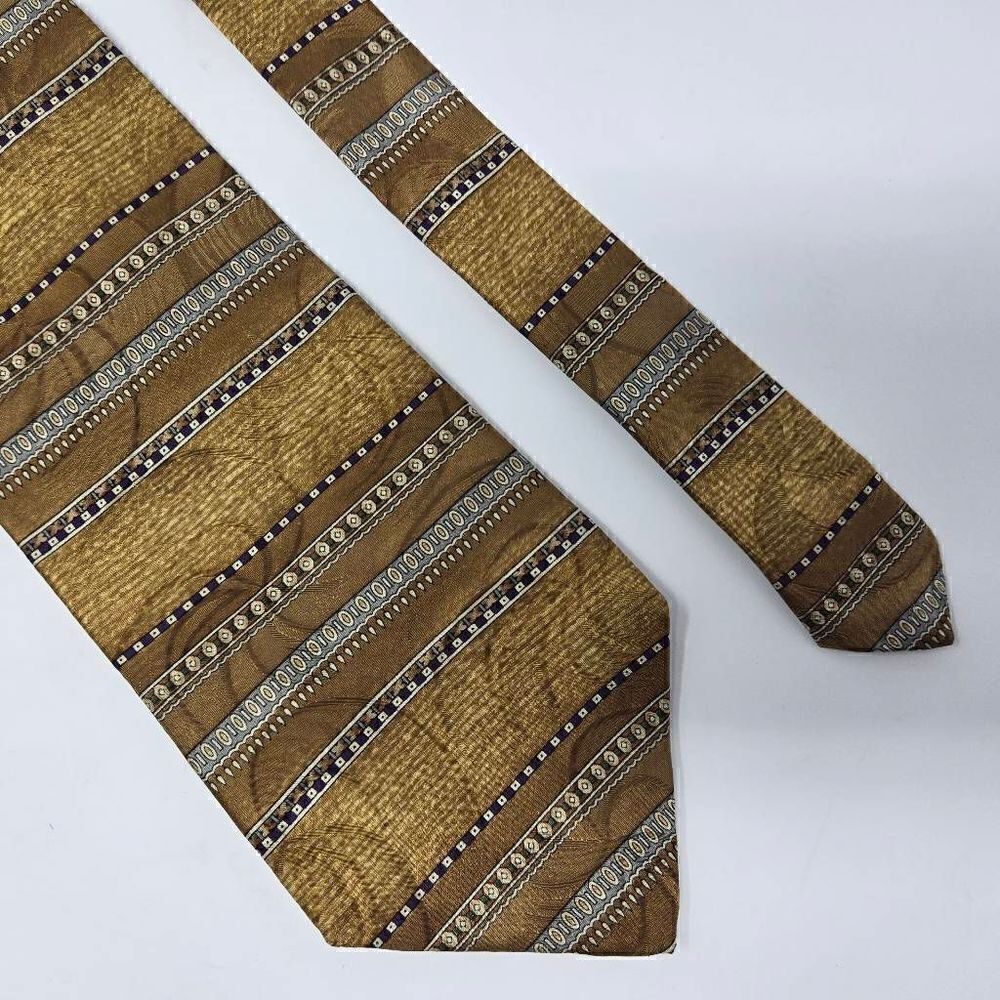 ENZO FELINI ROMA PARIS SILK TIE GOLD GRAY BAROQUE STRIPE SATIN 3.75" X 58"